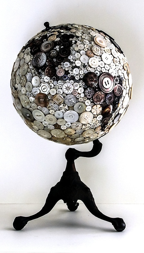 Modern Upcycled Button Covered Globe